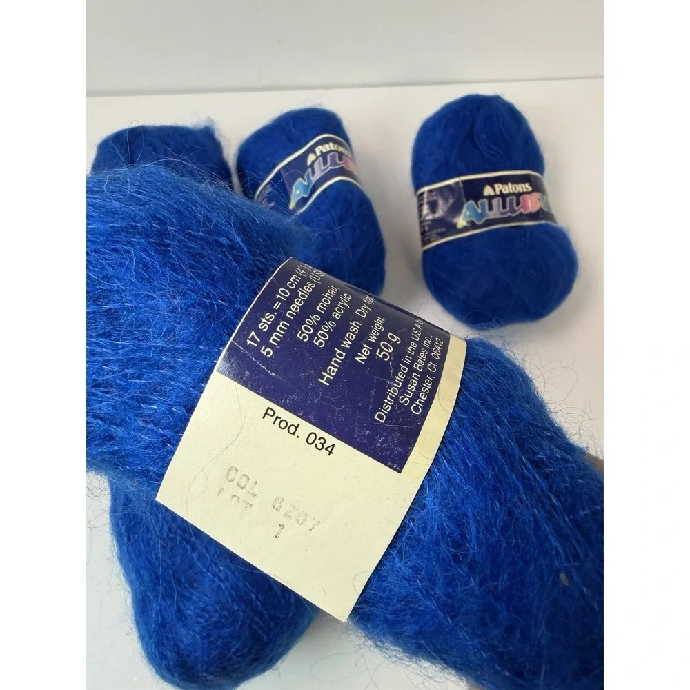 Lot of 5 Skeins Patons Allure Yarn MOHAIR Acrylic Blend 50g Each Blue